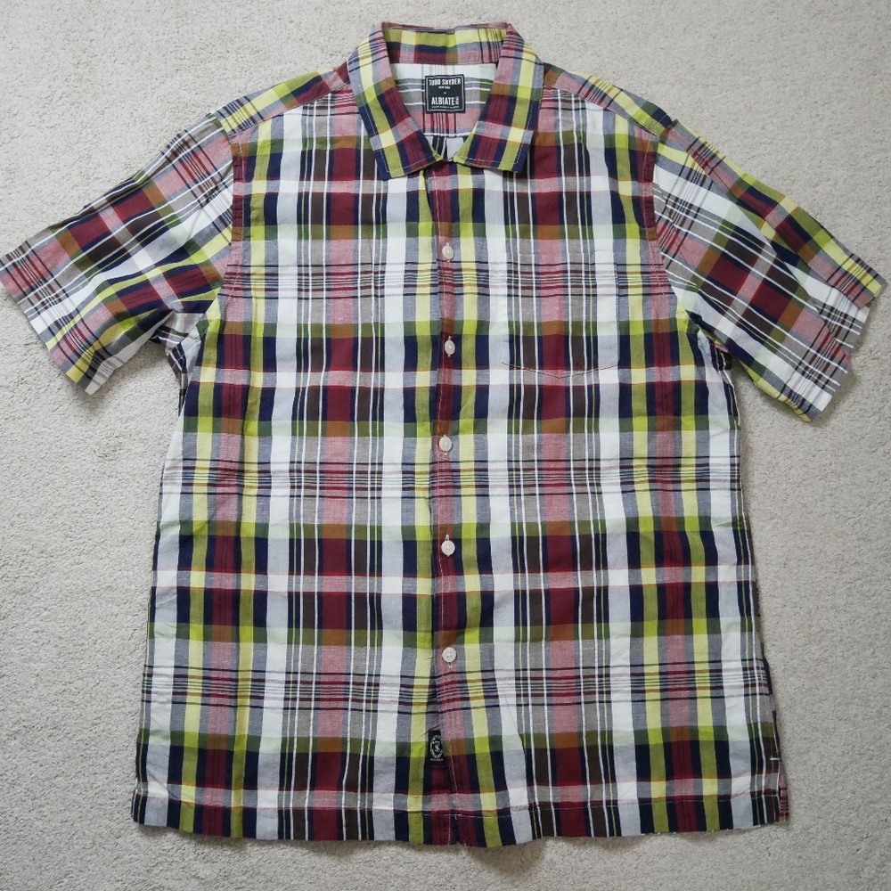Todd Snyder cotton/line plaid camp collar shirt Large